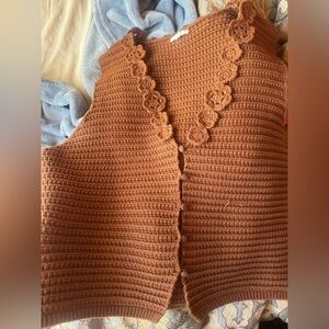 Tularosa Brown Crochet Cardigan Vest